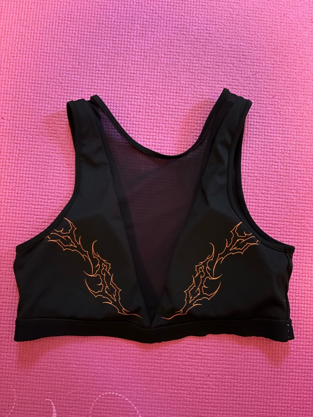 Black Sports Bralette with Orange Accent Mesh V-Front